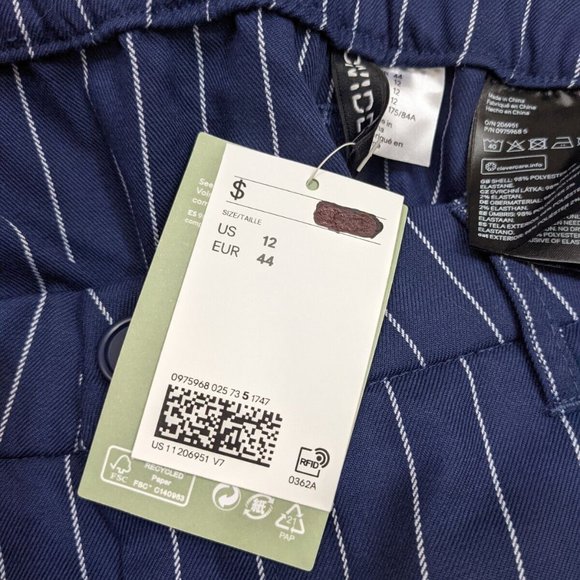 H&M Divided Striped Pattern Navy & White Pants Pull On Womens Size 12 - Picture 6 of 6